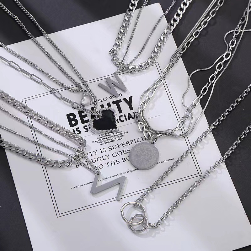 Korean Style Thin Personalized Fashion Titanium Steel Necklace Niche Unisex Necklace Ins Twin Titanium Steel Necklace Wholesale