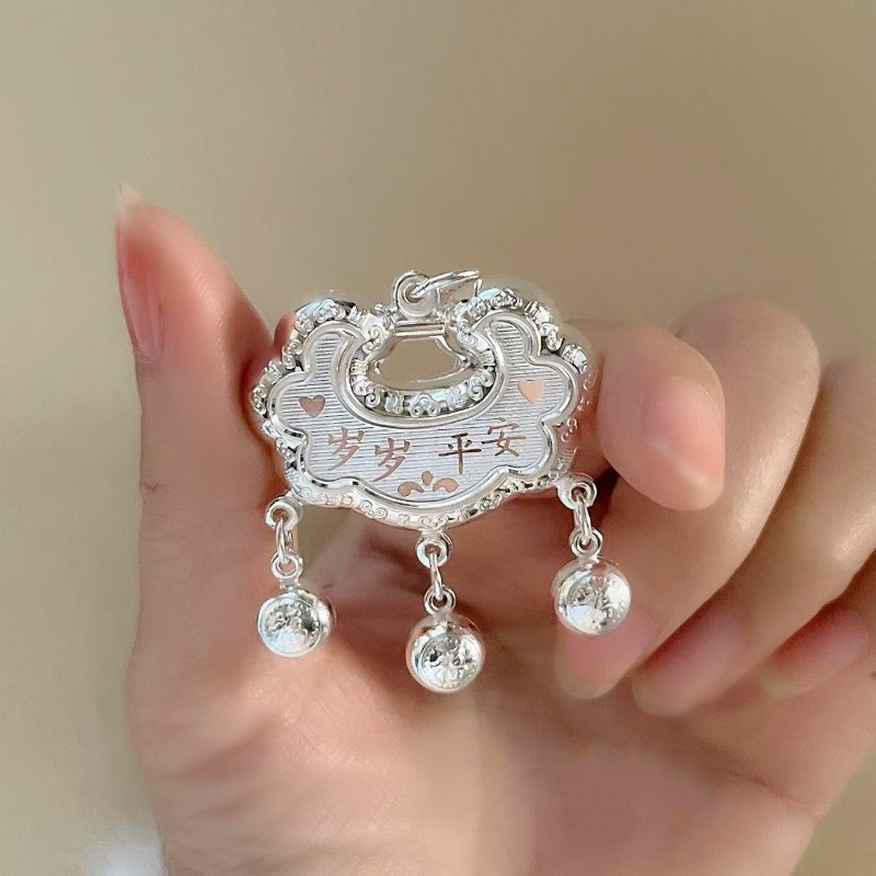 足银999宝宝长命锁项链平安锁吊坠岁岁平安婴儿满月周岁生日礼物