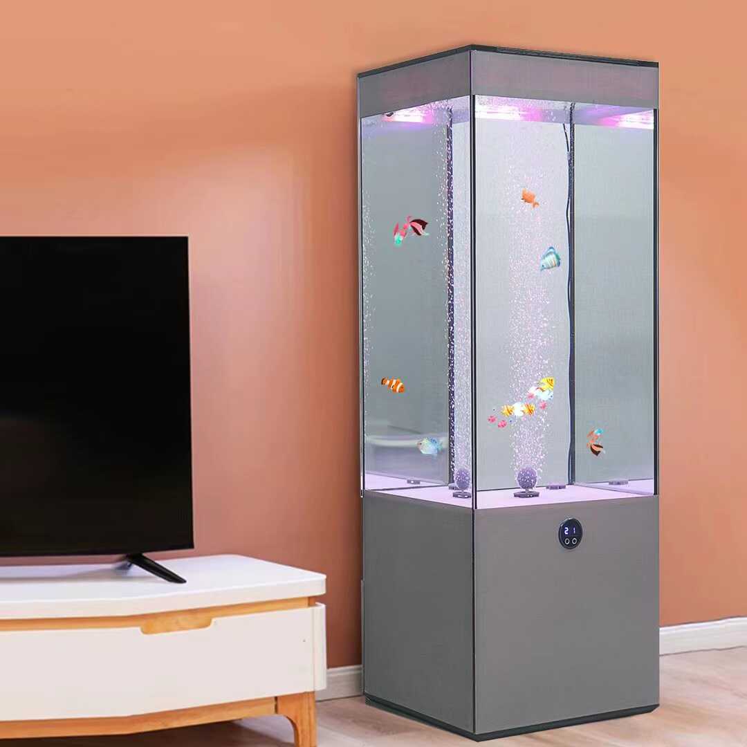 新款金鱼缸客厅落地家用超白玻璃立式方形底滤水族箱-阿里巴巴