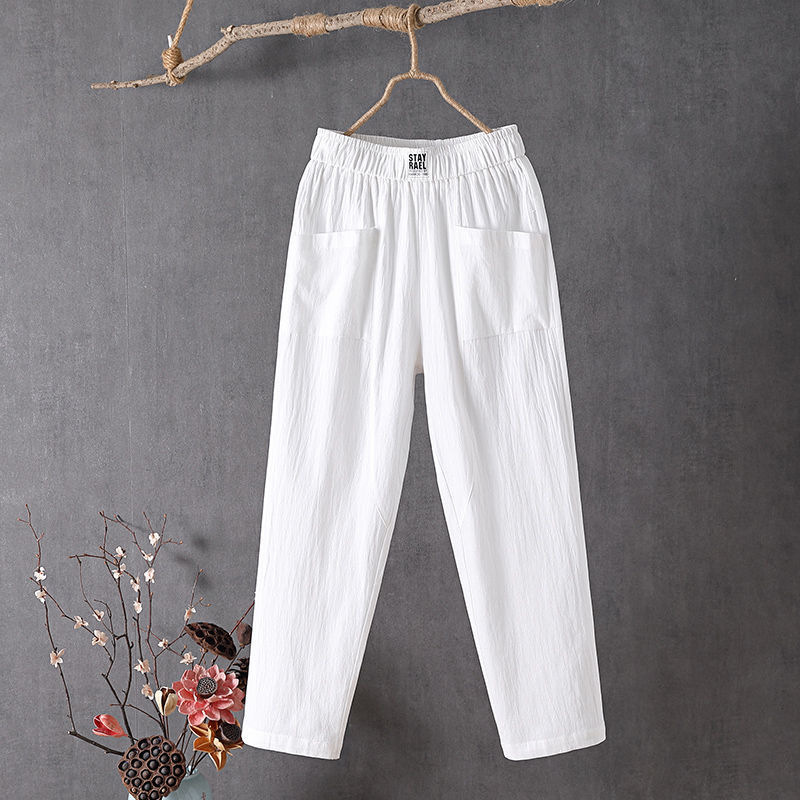 Women's Cotton and Linen Casual Pants 2023 New Korean Style Loose Slimming Straight Pants Summer Thin Cropped Harem Pants