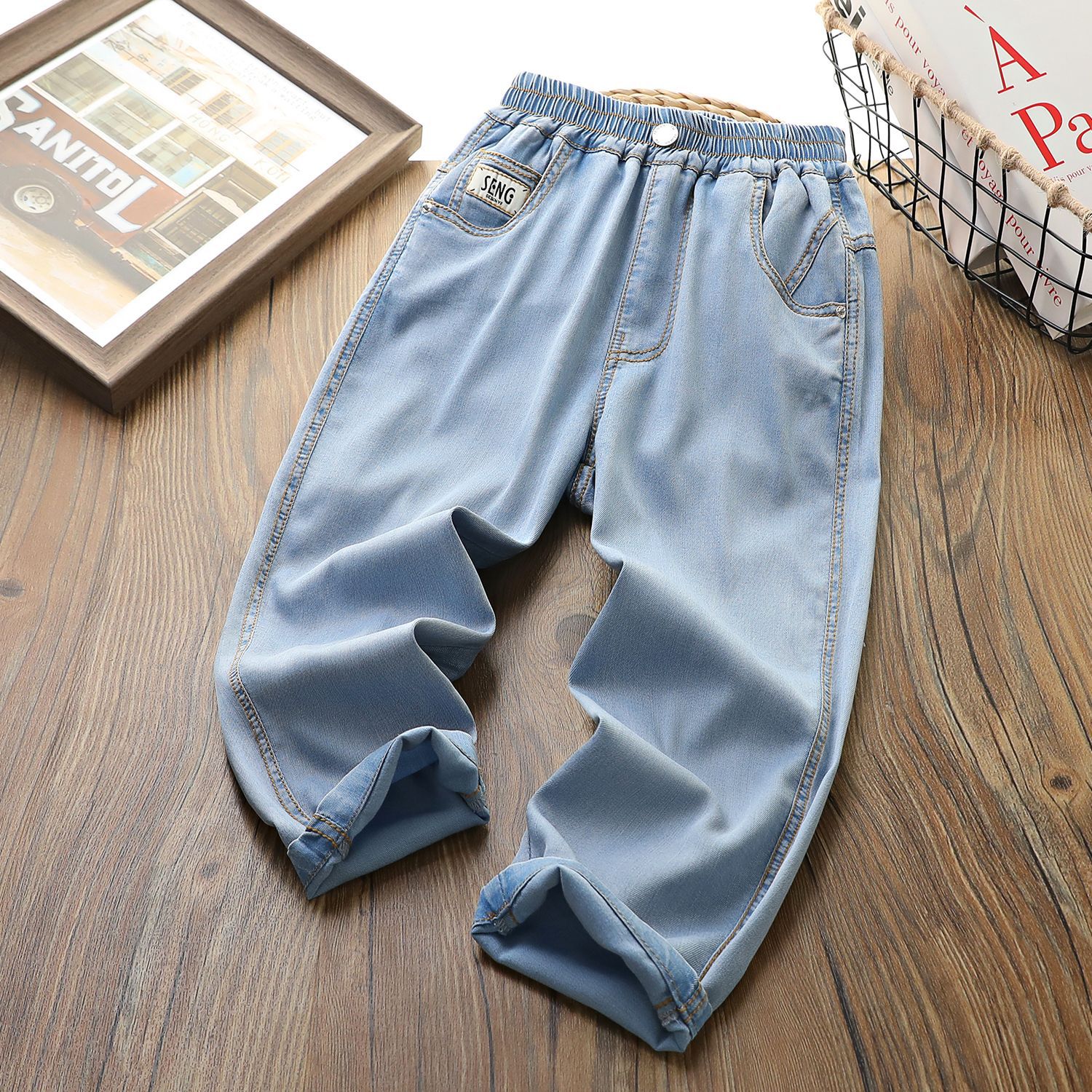 2024新款童装童裤大童透气薄长裤 儿童天丝牛仔裤 夏季男女童裤子