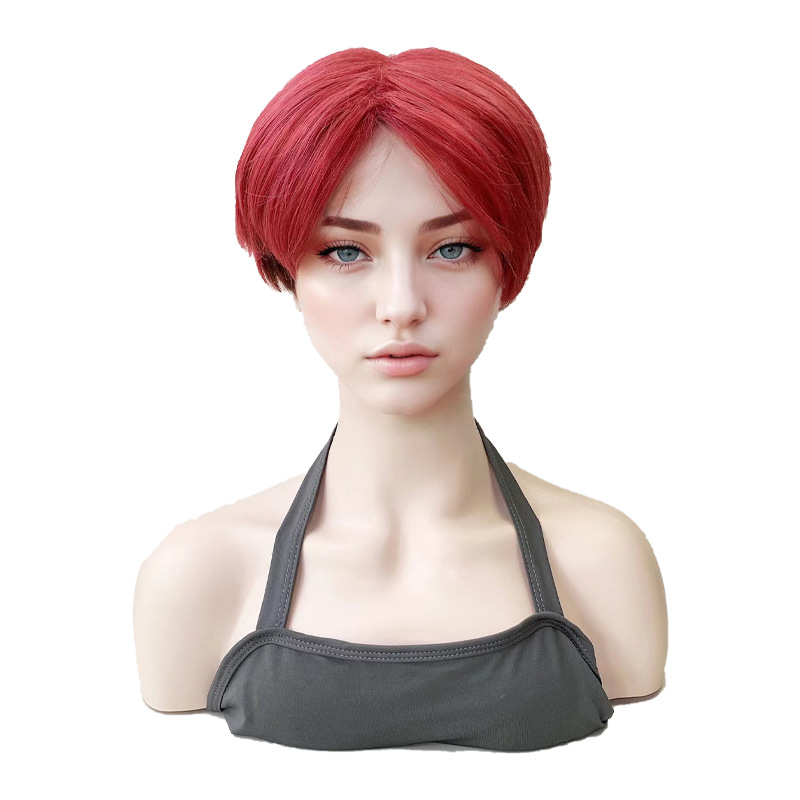 Factory Wholesale Foreign Trade Wig European and American Style Wig Women's Short Hair Medium Red Wig Chemical Fiber Lace Headgear