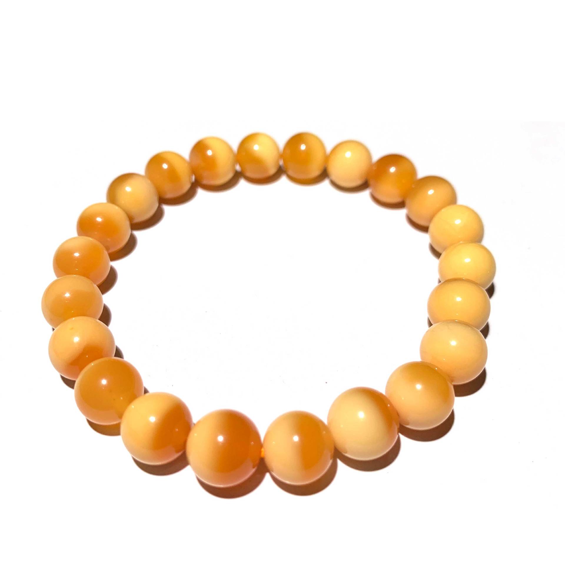 天然缅黄聚宝盆手串圆珠手串蛋黄色鸡油黄玉化料盘玩手串缅甸黄玉