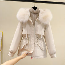 派克服女2023新款韩版修身加绒加厚棉服冬季大毛领女短款棉衣外套