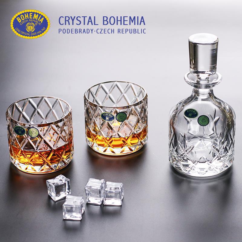 捷克进口bohemia水晶玻璃洋酒杯威士忌酒杯酒樽洋酒瓶平底杯套装