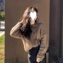 高级感粗线圆领麻花毛衣女秋冬软糯奶fufu慵懒针织衫内搭复古上衣