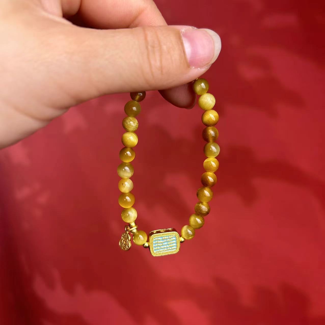 天然黄虎眼石手串虎睛石避挡防女设计个性原创生日礼物饰品ry8008