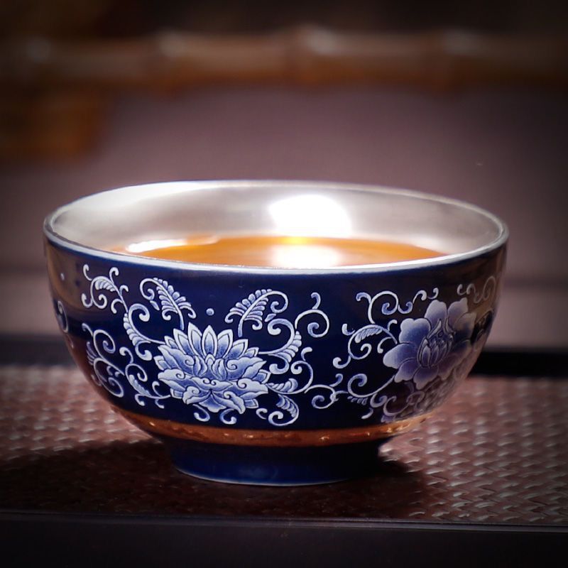 景泰蓝茶杯茶盏碗主人杯功夫茶具银杯子纯银999保健杯景德镇单杯