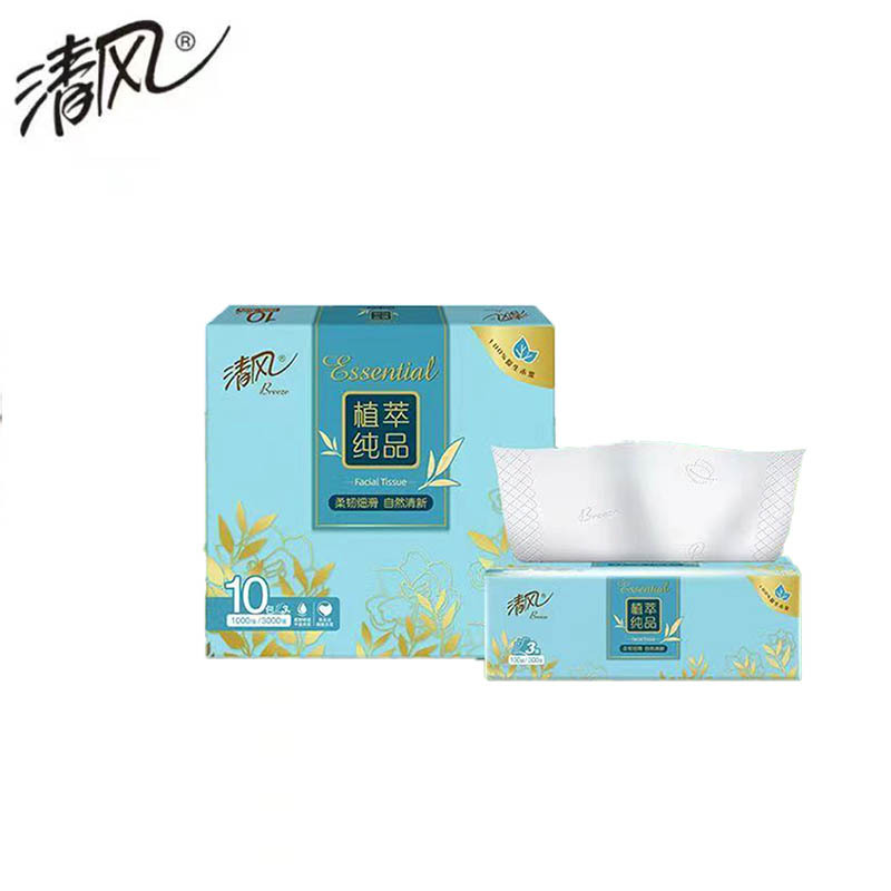 清风bra2szc植萃纯品抽取式面巾纸3层100抽/包10包/提纸巾1提装
