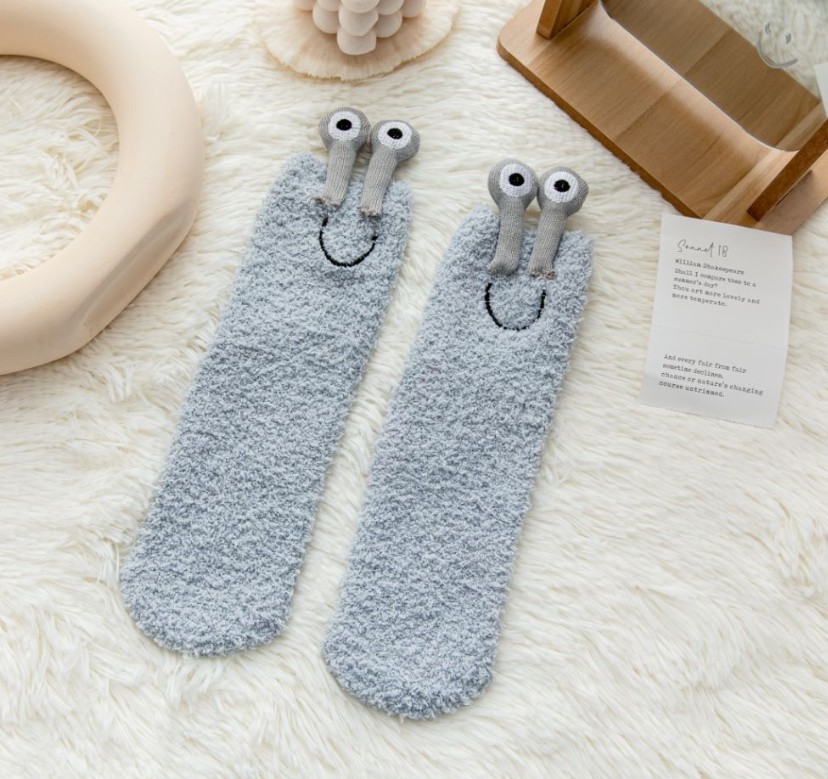 Cartoon Big Eyes Coral Fleece Socks Korean Style Cute Thickening Warm Parent-Child Sleeping Socks Non-Slip Silicone Room Socks