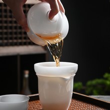 冰种玉瓷茶具套装纯手绘功夫盖碗泡茶杯办公高档礼品轻奢复古