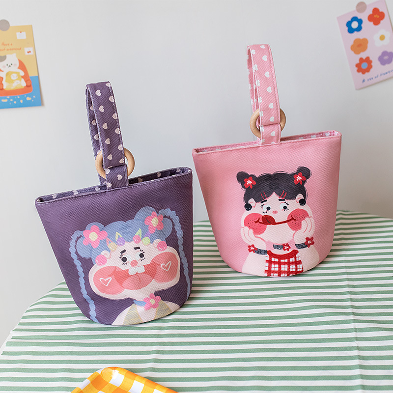 2023 New Niche Handbag Women's Bucket Bag Cartoon Cute Children's Printed Hand Bag Baby Mom Lunch Box Bag Wholesale