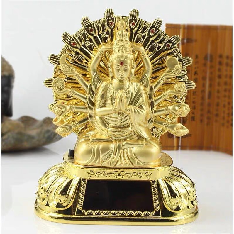 车载太能汽车摆件千手观音创意自动旋转合金双面观音菩萨佛像450
