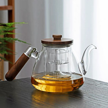 蒸煮一体花茶壶高硼硅玻璃可电陶炉加热蒸茶壶办公室木把煮茶壶