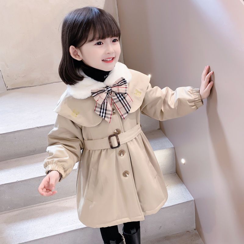 女童外套秋冬加绒加厚2024新款女宝宝中长款洋气秋装韩版儿童风衣