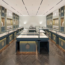 新中式珠宝展示柜制作企业展厅珠宝店展柜商场玉器宝石玻璃柜设计