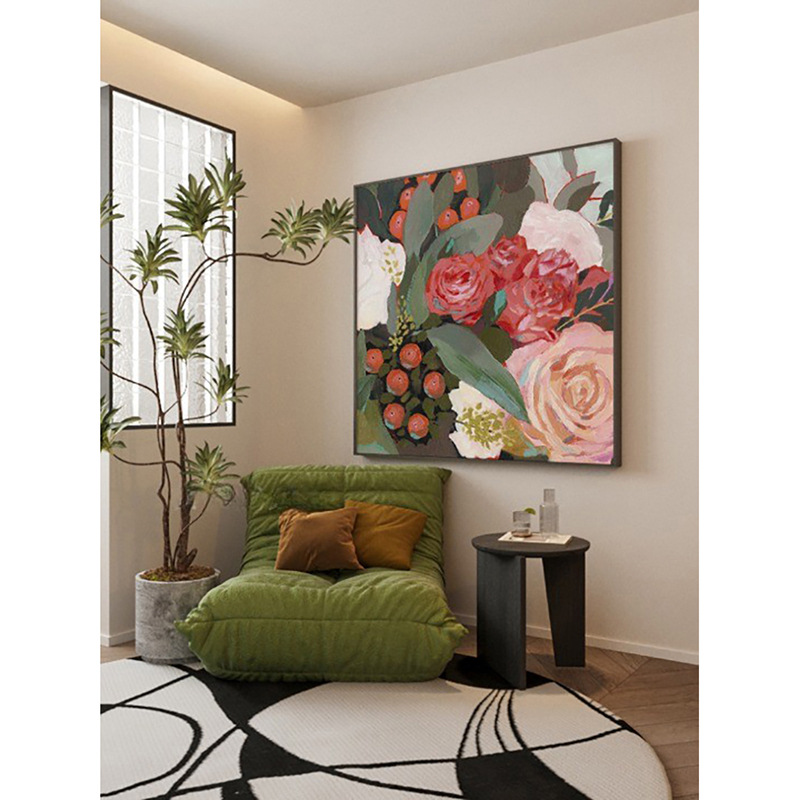 现代客厅玄关挂画红色玫瑰花朵沙发背景墙卧室床头装饰画方形壁画