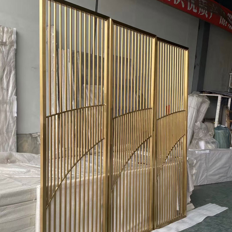 304不锈钢屏风隔断现代轻奢简约客厅酒店金属背景墙激光镂空雕花