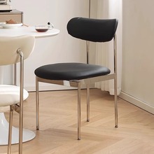 北欧风真皮餐椅家用小户型餐桌椅现代简约不锈钢靠背休闲椅化妆椅