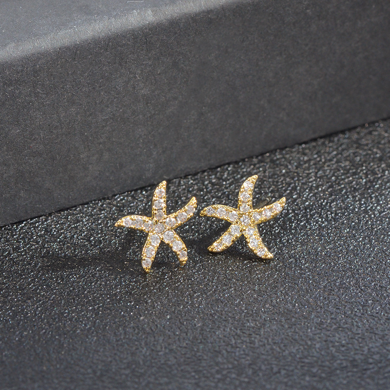 Sterling Silver Needle Fashion Three-Piece Set Combination Stud Earrings Female One Card Three Pairs Full Diamond Starfish Student Mini and Simple Earrings