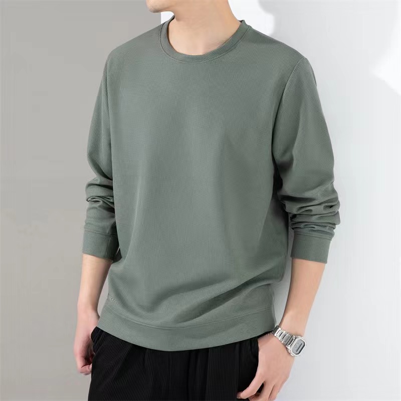 Ziyuan Clothing Spring and Autumn Men's New Waffle T-shirt Casual All-Matching Hoodie round Neck Long Sleeve One Piece Dropshipping