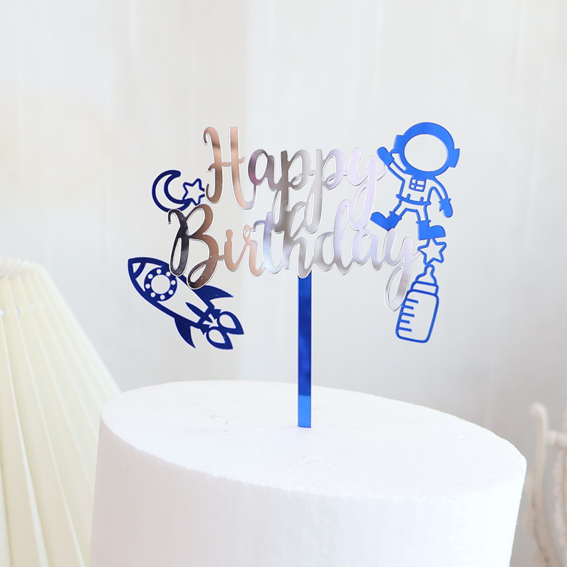 Copyright INS Style Double Acrylic Boy Birthday Cake Decoration Astronaut Party Acrylic Cake Insertion