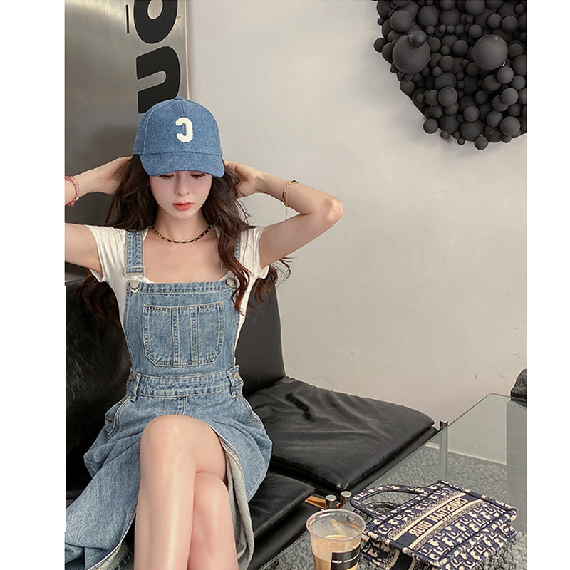 京都学姐韩版高腰修身款开叉牛仔背带裙a字裙网红同款可爱女生裙