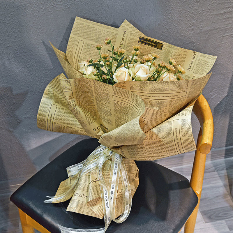 纸包花英文复古报纸礼品花艺包花纸材料书纸包装纸