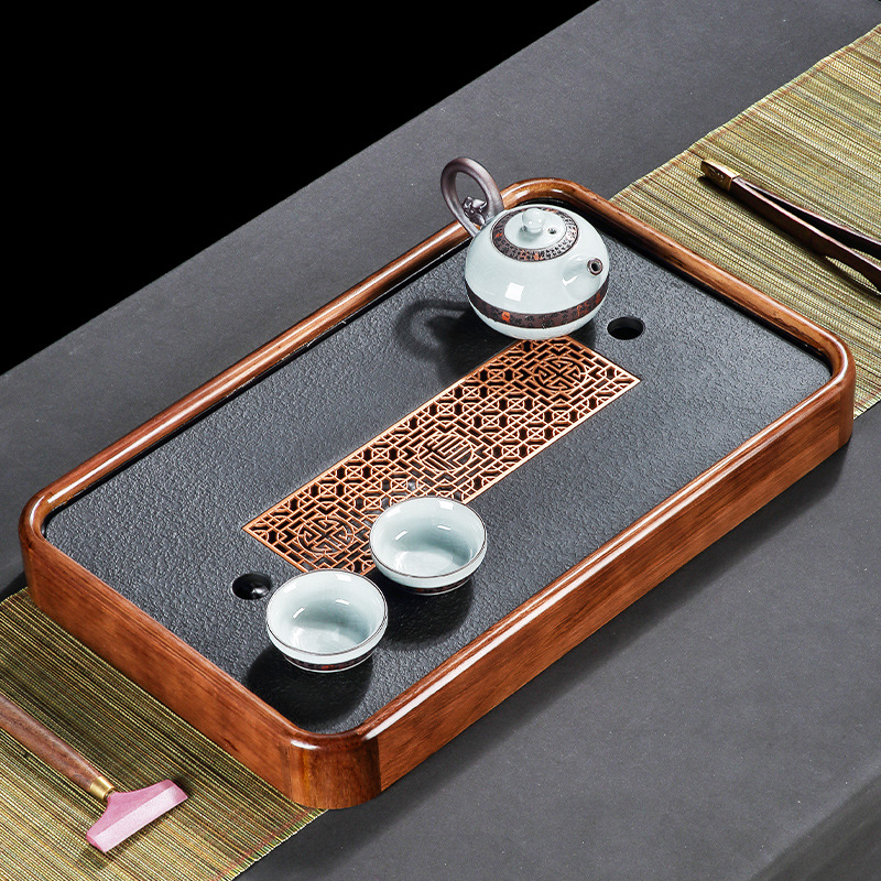 整块茶盘实木家用中式排水小型干泡台办公室茶海功夫茶台现代简约