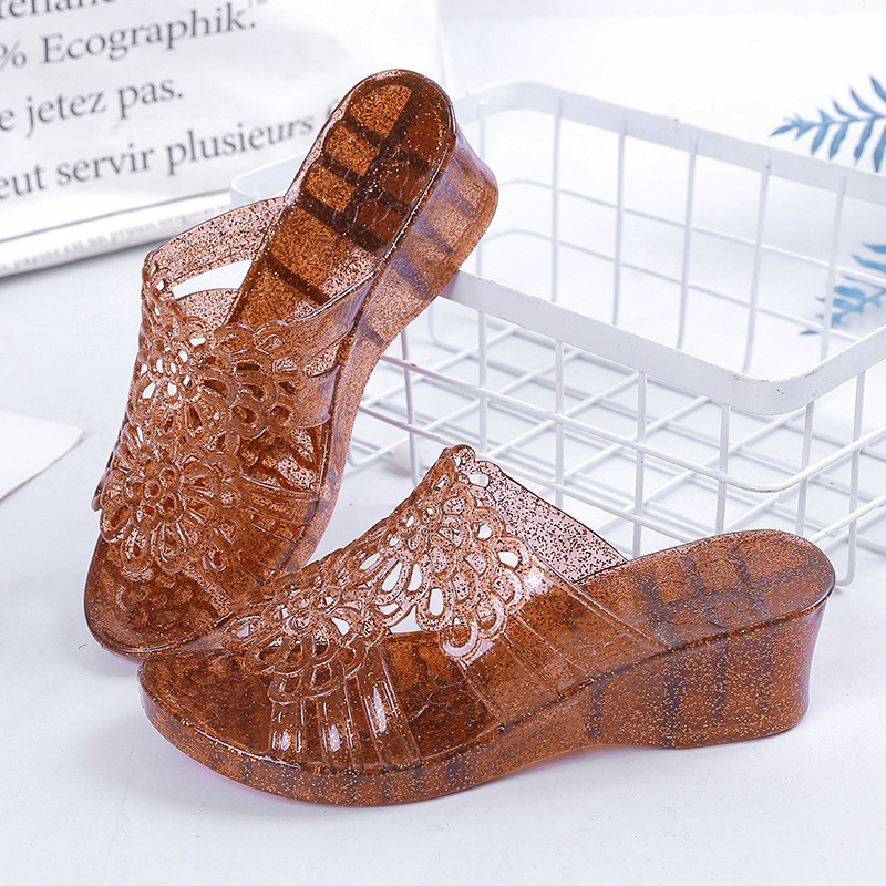 High Heel Slippers 2022 New Summer Crystal Transparent Plastic Fashion Wedge Mom Slippers One-Piece Delivery