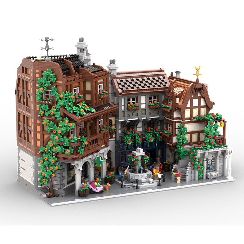 跨境moc-164454老城区法国阿尔萨斯半木结构建筑兼容乐高积木玩具