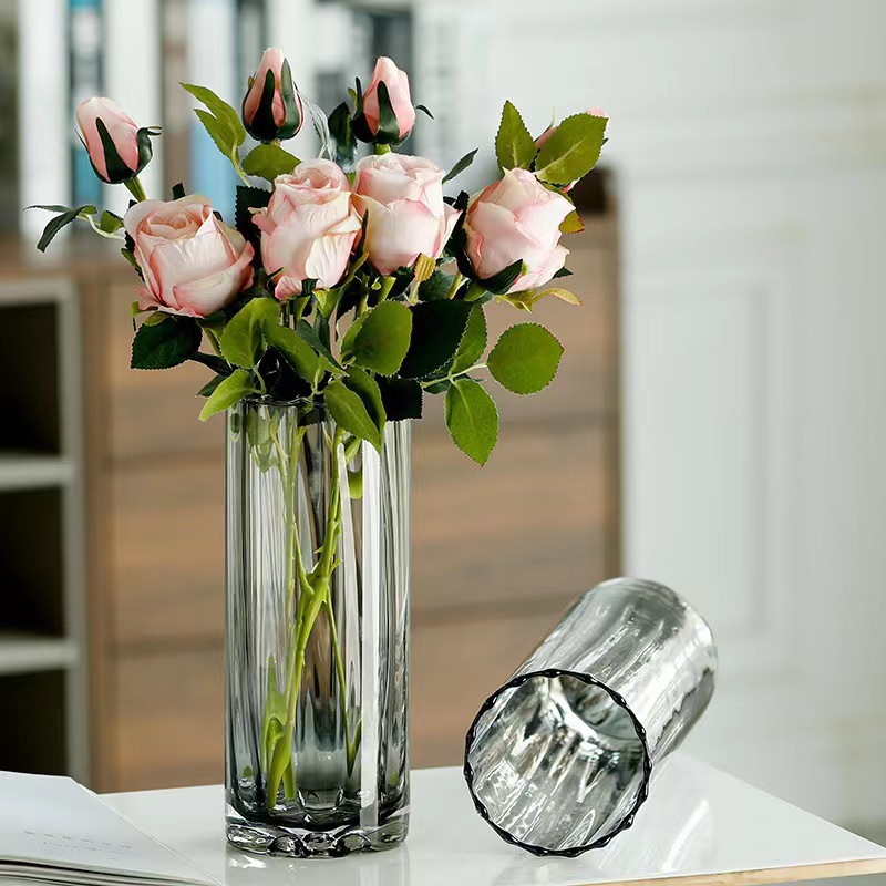 Light Luxury and Simplicity Phnom Penh Straight Glass Bottle Transparent Glass Vase Hydroponic Rich Bamboo Rose Flower Vase Wholesale