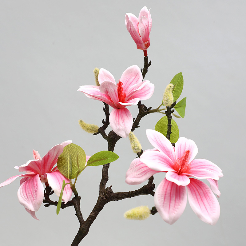 Simulation 4-Head Magnolia Hand-Feeling Film Orchid Home Decoration Chinese Household Hotel Front Desk Decorative Fake Flower