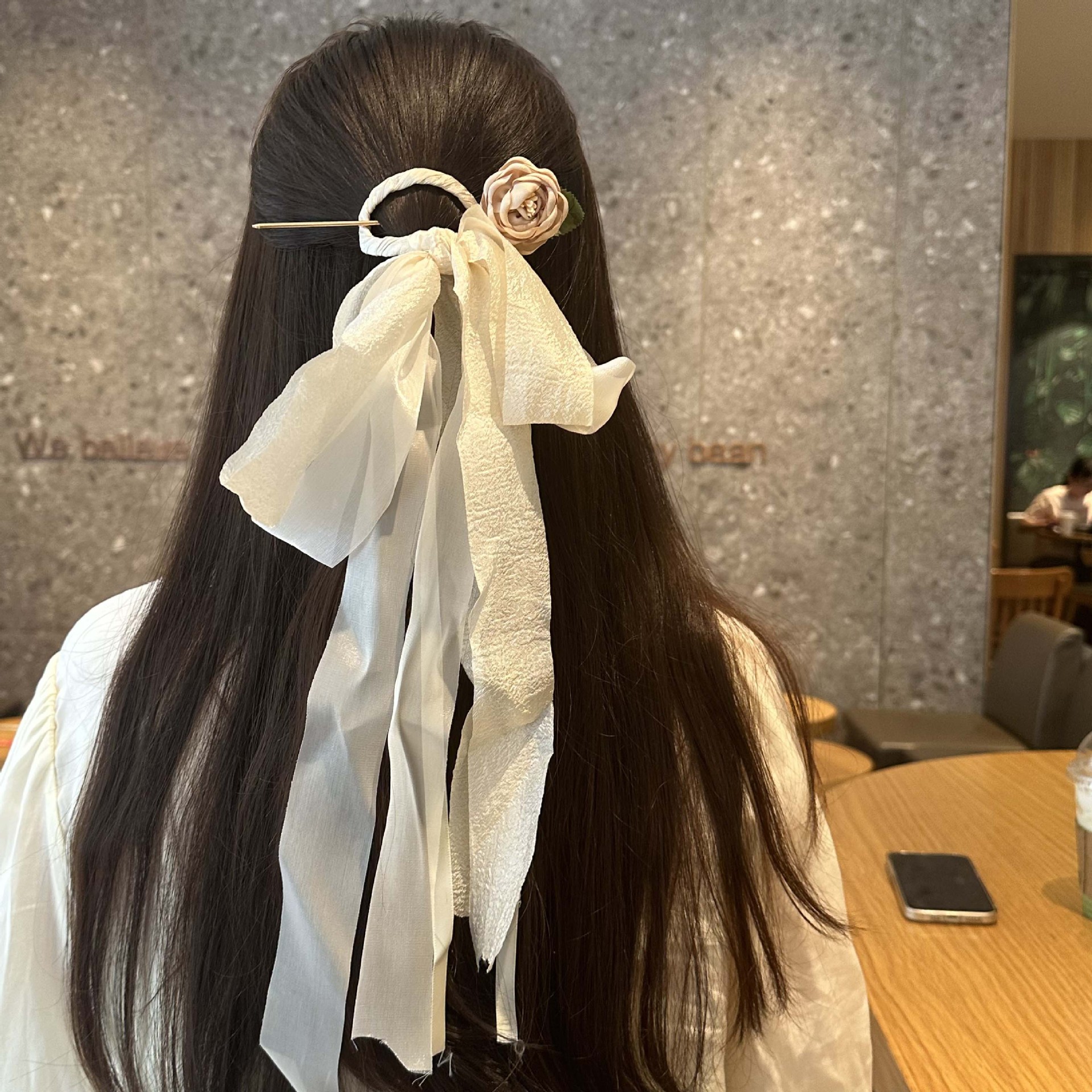 Super Fairy Mesh Silk Scarf Hairpin New Chinese Style Hairpin with Silk Scarf Hair Band Ancient Style the Thousand Character Classic Hair Band Camellia Hairpin