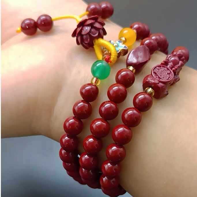 真品天然朱砂手链紫金砂手串貔貅多圈手链转运本命年首饰佛珠