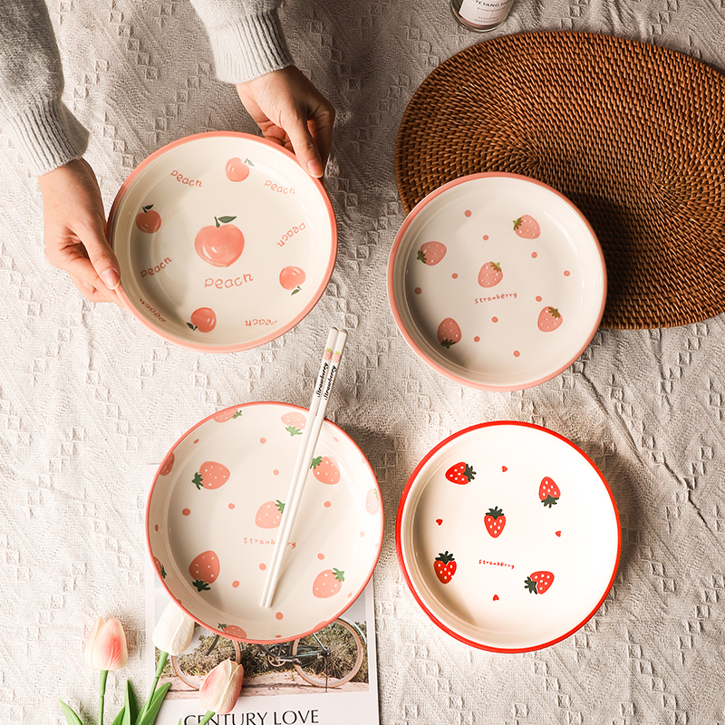 草莓日式陶瓷盘子菜盘家用2024新款网红深盘子碟子餐盘感餐具