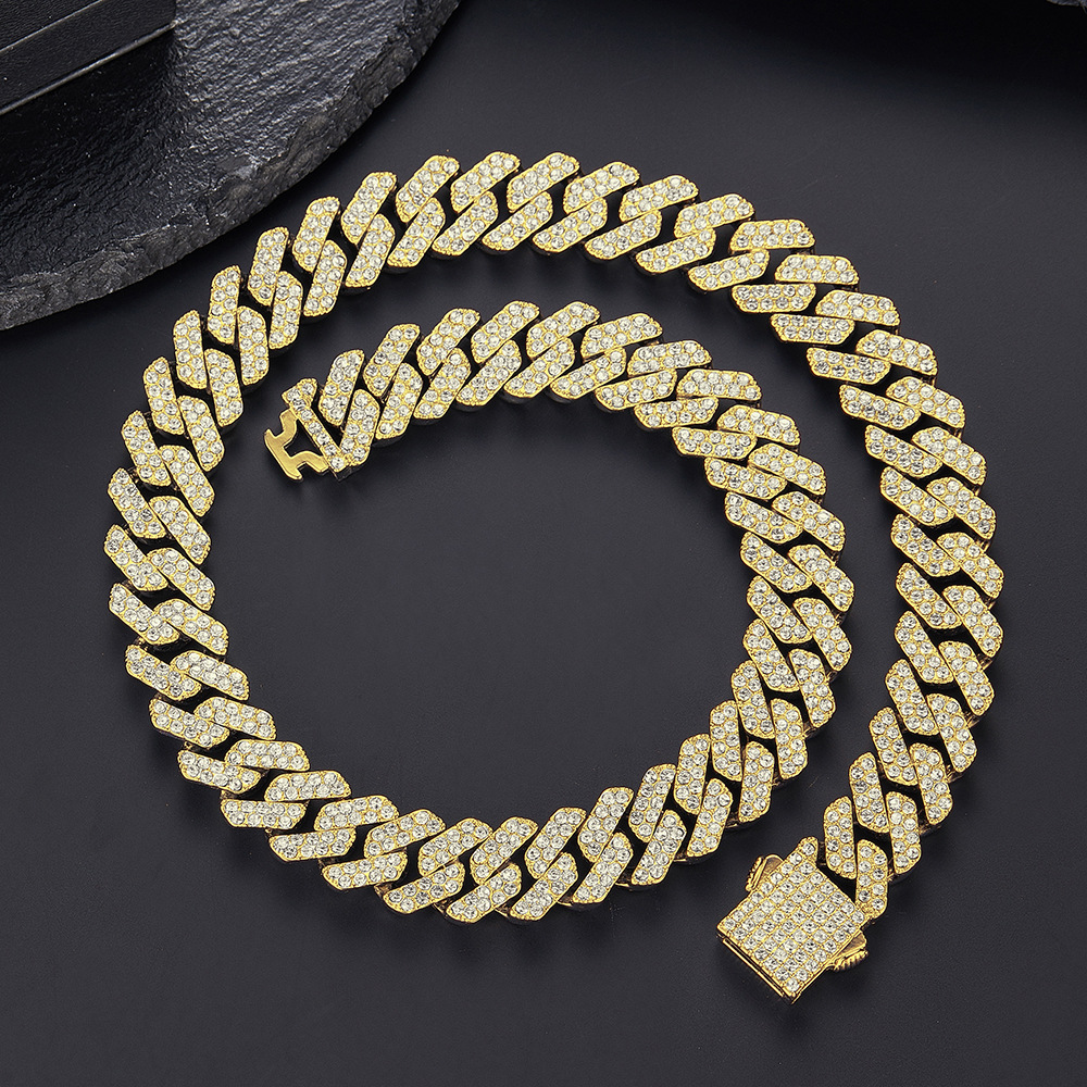 In Stock Direct Selling European and American New Product Cuban Link Chain 13mm Fashion Simple Full Diamond Strip Hip Hop Necklace Cubanchain