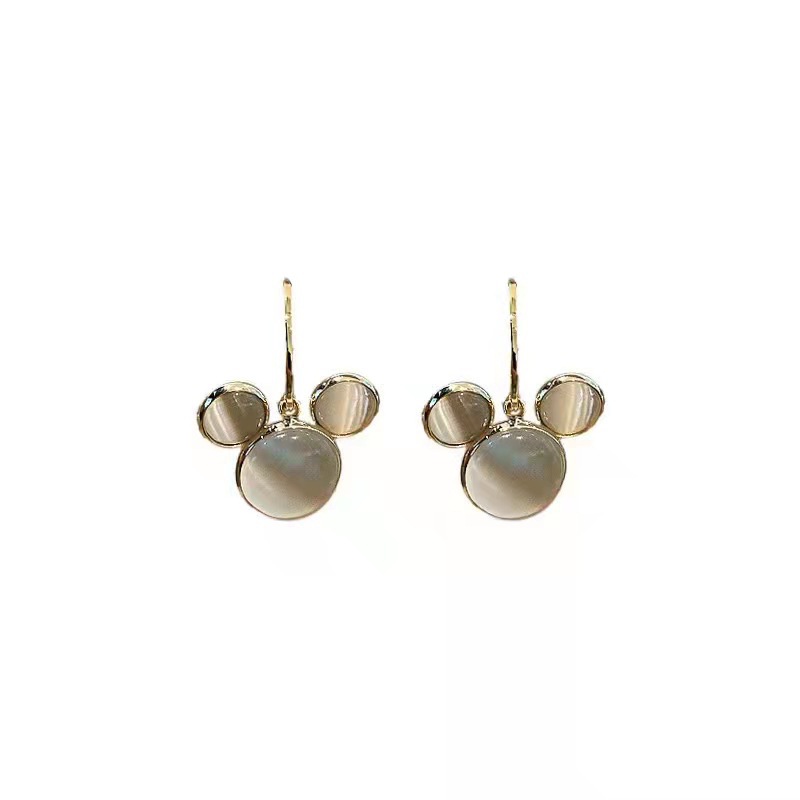 925 Silver Needle Opal Earrings Korean Refined Stylish and Versatile Little Mouse Earrings Niche High-Grade Earrings