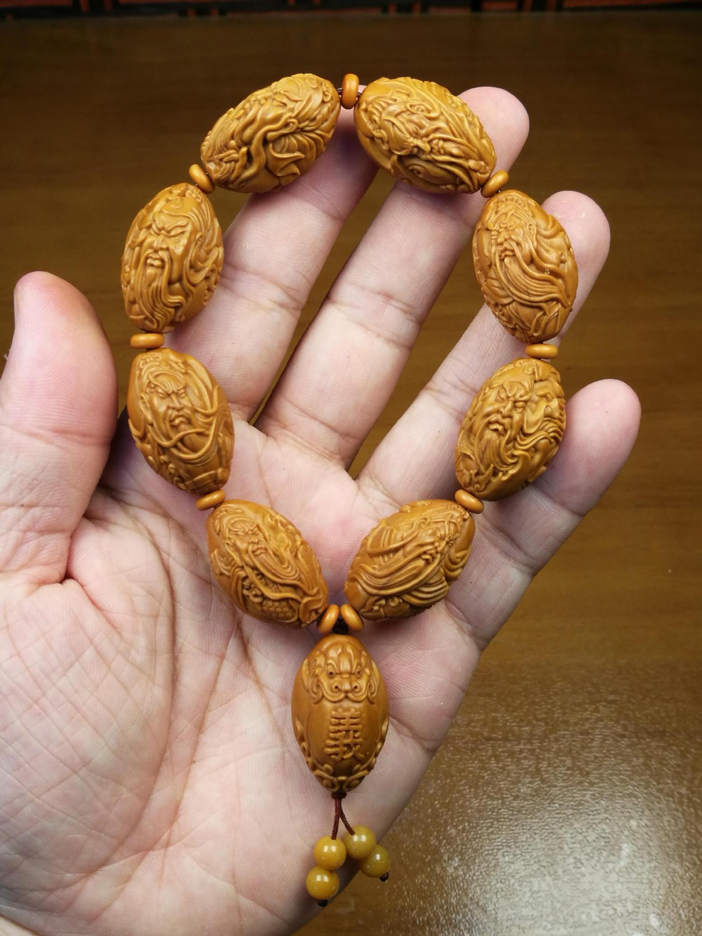 纯天然橄榄核手串 关公义薄云天橄榄胡老料手工雕刻文玩核雕手链