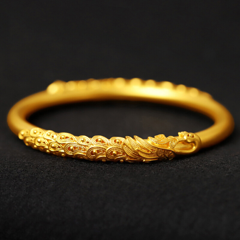 黄金手镯古法传承凤凰金镯子实心9999足金纯金手工送妈妈结婚三金