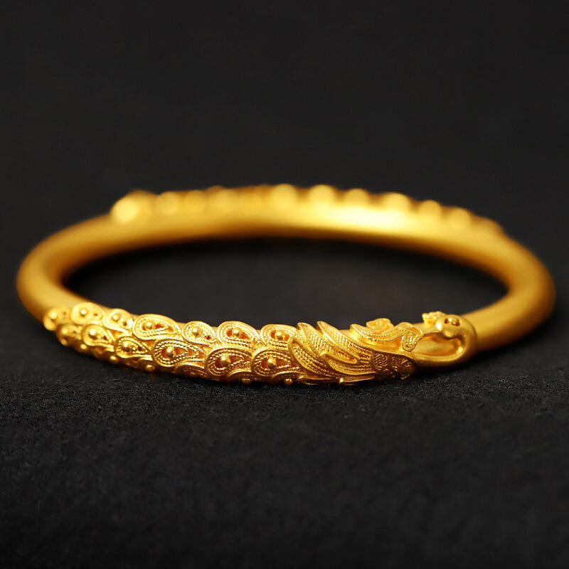黄金手镯古法传承凤凰金镯子实心9999足金纯金手工送妈妈结婚三金