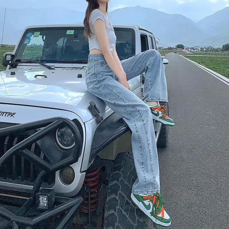 阔腿牛仔裤女款2021年新款设计感小众直筒高腰宽松显瘦拖地裤子