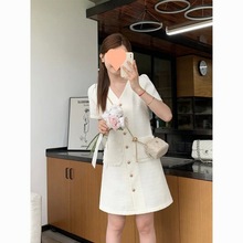 雾蓝色小香风连衣裙女年夏季新款小个子气质显瘦短款连衣裙女