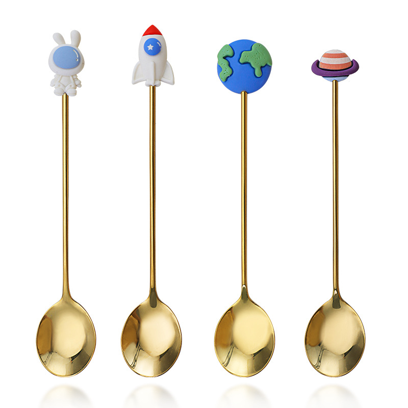 New 304 Stainless Steel Dessert Spoon Cute Cartoon Aviation Household Ice-Cream Spoon Mixing Coffee Spoon Factory Wholesale