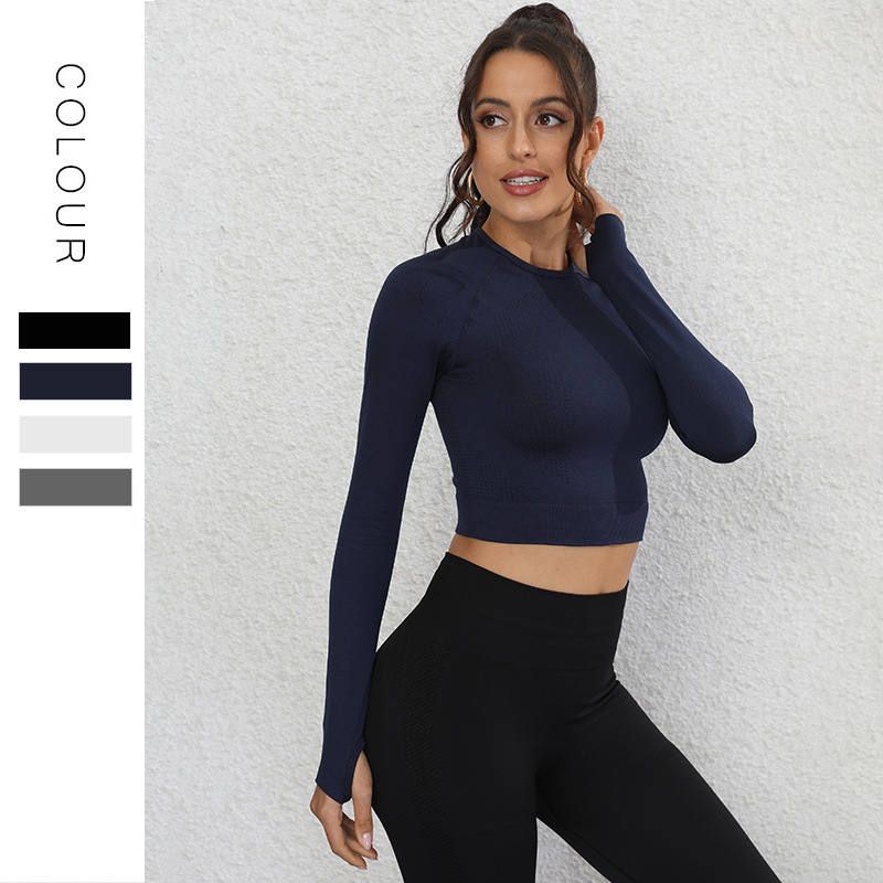 European and American Seamless Yoga Clothes Women's 2023 Spring and Autumn New Sports Top T-shirt Running Training Workout Clothes Long Sleeve