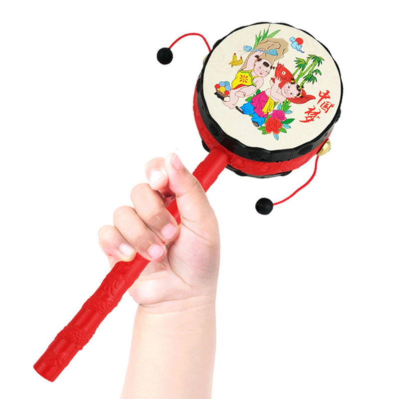 Baby Rattle Drum Chinese Style Classic Traditional Baby Swinging Drum Children Auspicious Rattle Drum Early Education Hand Swinging Tambourine