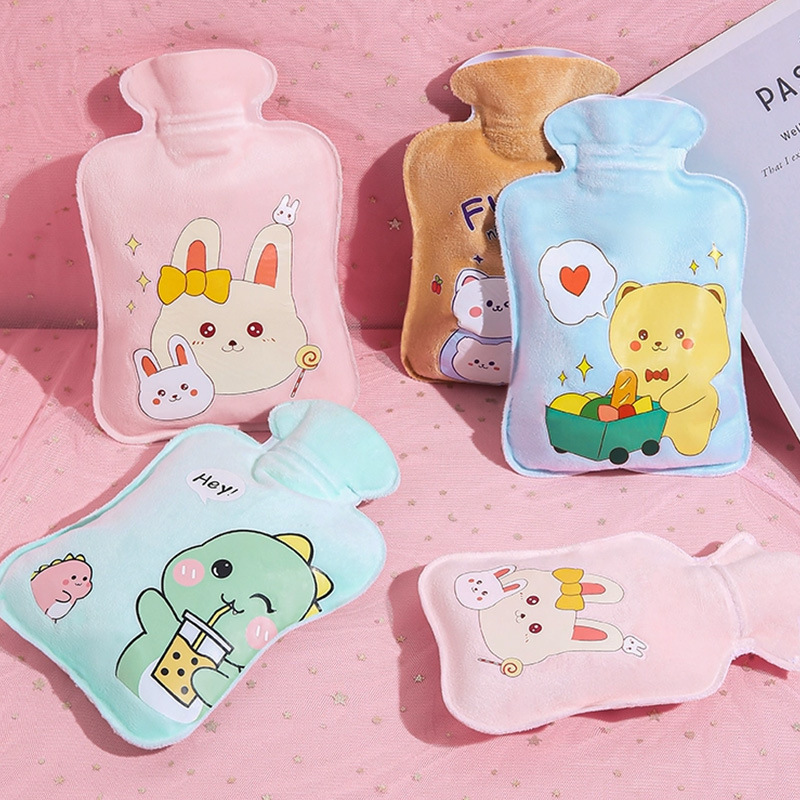 cartoon hot water bag water injection explosion-proof leak-proof flocking hand warmer irrigation belly hot compress cute hot-water bag