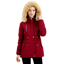 北欧品质高档保暖棉服女装加厚羊羔绒棉衣松紧腰可拆卸帽加绒外套