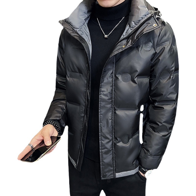 High-End Short down Jacket Men Trendy Brands Coat Winter New Gray Duck down Hooded Color Matching Men's Clothing Coat Coat