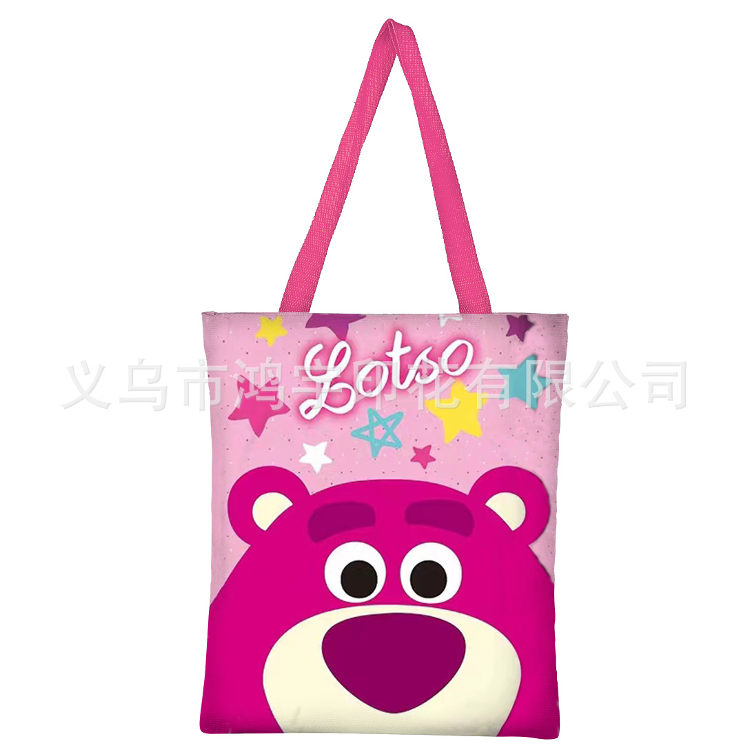 Products in Stock New Strawberry Bear Canvas Bag Student Handbag Shoulder Bag Universal Packaging Printed Canvas Bag Tote Bag